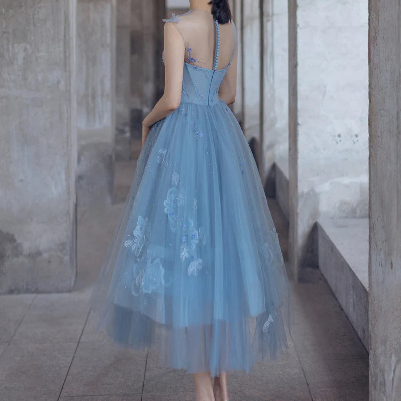 Cute blue tulle short prom dress evening gown homecoming dress nv2064