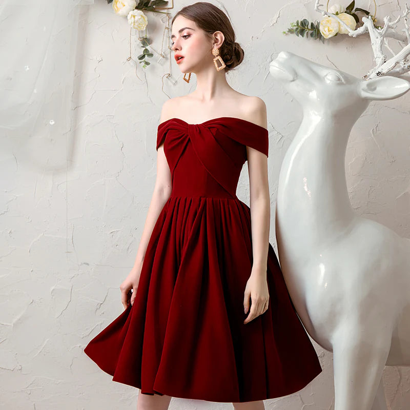 Cute burgundy velvet short prom dress homecoming dress party dress evening gown nv2063