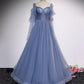 Blue Tulle Long Ball Gown A-Line Evening Gown nv1700