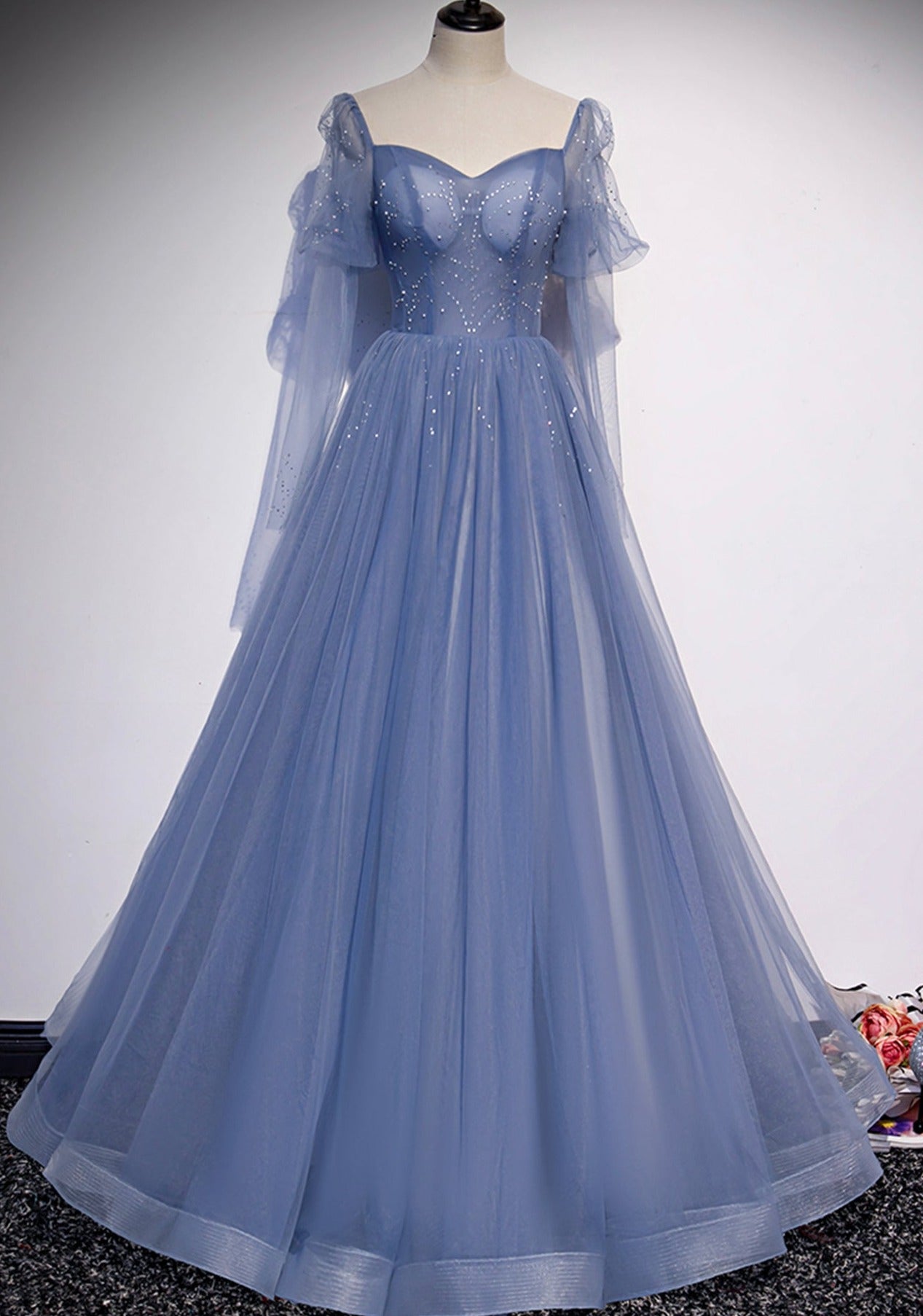 Blue Tulle Long Ball Gown A-Line Evening Gown nv1700