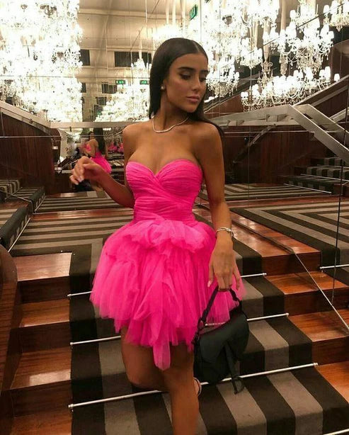 Hot Pink Sweetheart Tulle Short Homecoming Dress Graduation Dress Party Dress nv2217