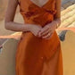 Simple shoulder strap orange brown long sleeves ball dress evening dress nv1773