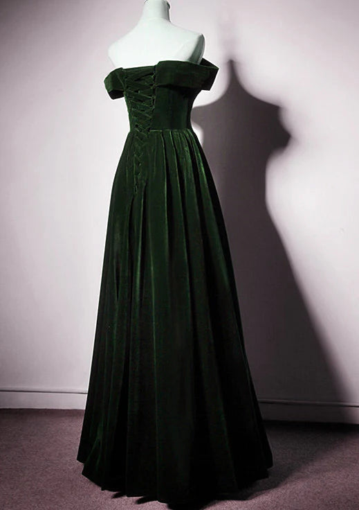 Beautiful Green Off Shoulder A-Line Velvet Long Party Dress Bridesmaid Dresses Prom Dress Evening Gown nv2018