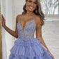 A-Line V Neck Tulle Lace Blue Long Prom Dress, Blue Long Formal Dress nv1500