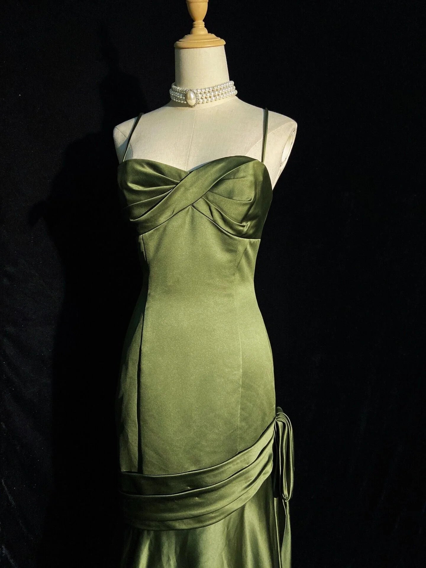 Green Satin Sweetheart Straps Long Evening Dress Wedding Party Dress nv1555