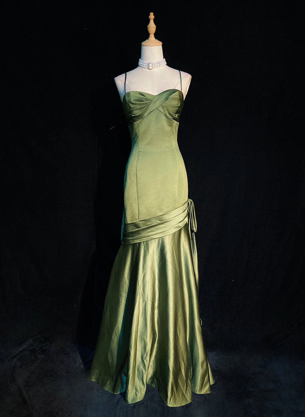 Green Satin Sweetheart Straps Long Evening Dress Wedding Party Dress nv1555