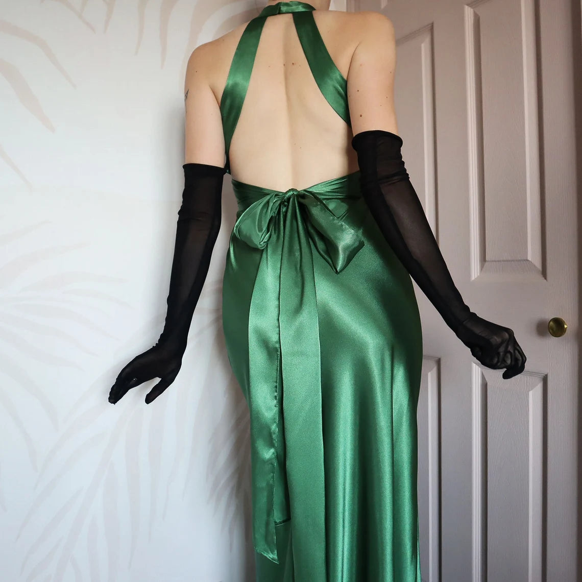 Green retro simple fashion elegant long satin prom dress, evening dress, party dress nv3696