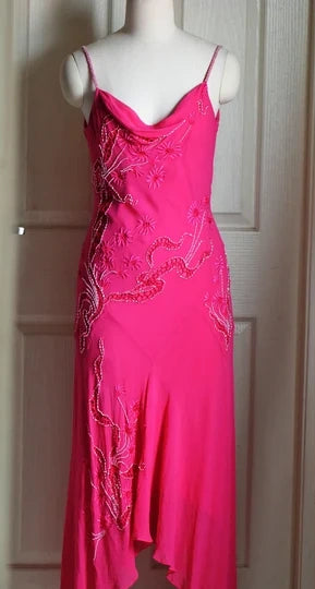 Pink Elegant Exquisite Beading Spaghetti Strap Long Chiffon Ball Gown Evening Dress Party Dress nv3674