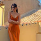 Simple shoulder strap orange brown long sleeves ball dress evening dress nv1773