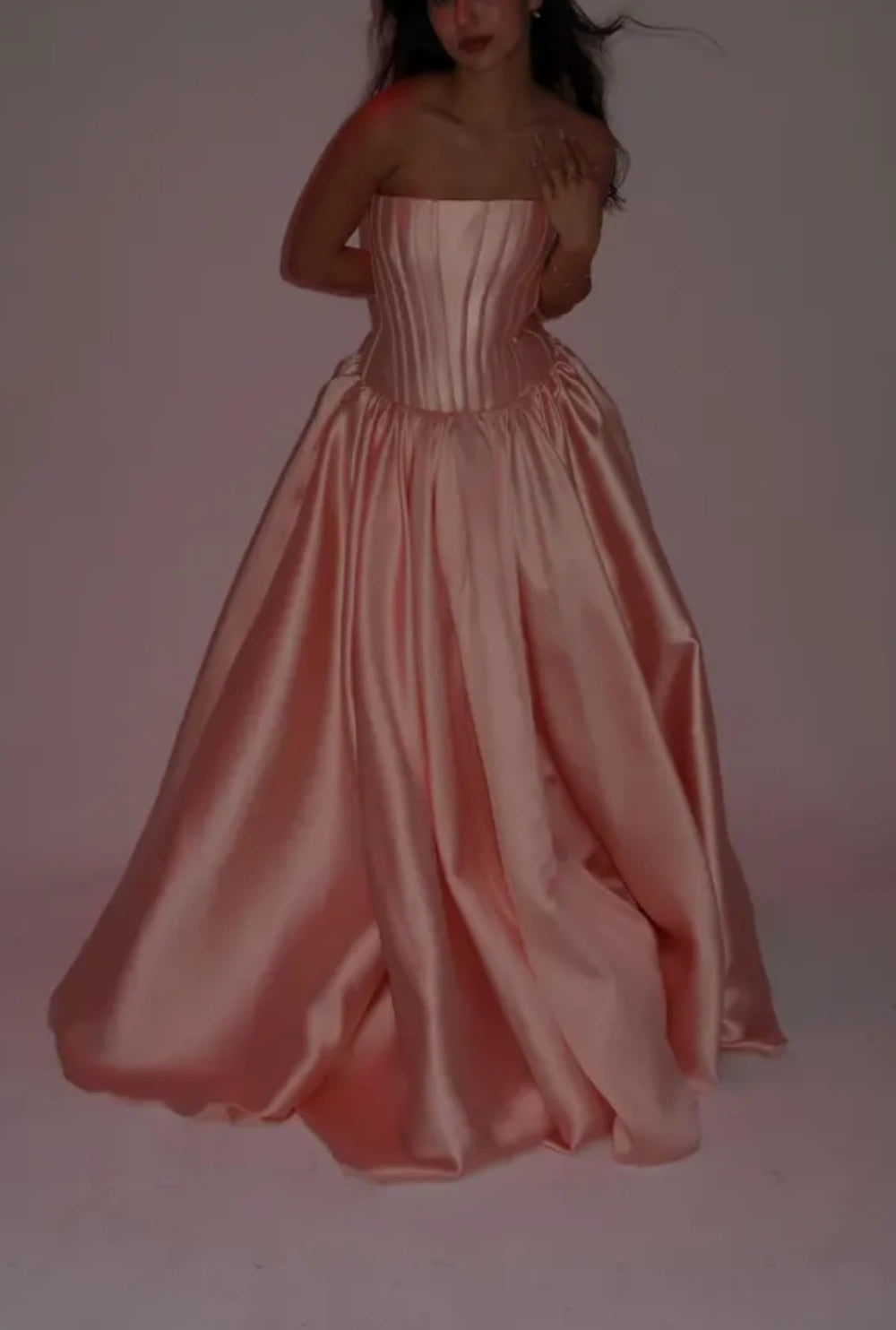 Pink simple fashion elegant long A-line satin floor-length ball gown evening dress nv3738