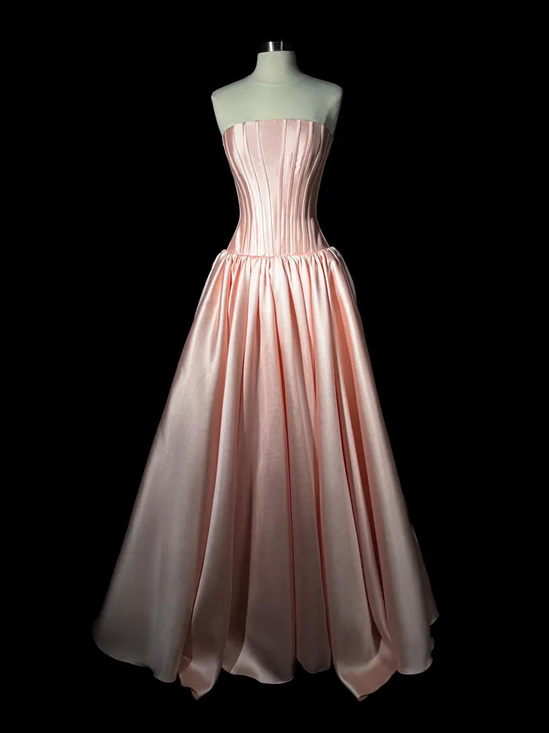 Pink simple fashion elegant long A-line satin floor-length ball gown evening dress nv3738