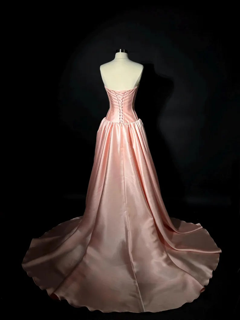 Pink simple fashion elegant long A-line satin floor-length ball gown evening dress nv3738