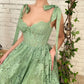 Green Lace Midi Ball Gown Sweetheart Bow Straps Boned Waist A-Line Wedding Party Dress Backless Formal nv1674