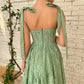 Green Lace Midi Ball Gown Sweetheart Bow Straps Boned Waist A-Line Wedding Party Dress Backless Formal nv1674