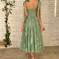 Green Lace Midi Ball Gown Sweetheart Bow Straps Boned Waist A-Line Wedding Party Dress Backless Formal nv1674