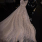 White Shiny Elegant V Neck A-Line Long Sequined Ball Gown Evening Dress Party Dress nv3480