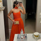 Orange Solid Strapless A-Line Long Prom Gown Formal Evening Dress Party Dress nv2495