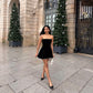 Simple Sleeveless Elegant Short Velvet Splicing Ruched Strapless Mini Dress Party Dress Evening Dress Ball Gown nv1786