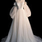 Champagne Tulle Long Sleeve Prom Dress, Off the Shoulder Evening Dress nv1602