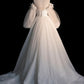 Champagne Tulle Long Sleeve Prom Dress, Off the Shoulder Evening Dress nv1602