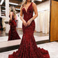 Mermaid V-Neck Sequins Long Prom Dress, Mermaid Evening Dress nv1429