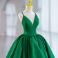 Green V-Neck Satin Short Prom Dress, A-Line Green Evening Dress nv1585