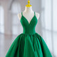 Green V-Neck Satin Short Prom Dress, A-Line Green Evening Dress nv1585