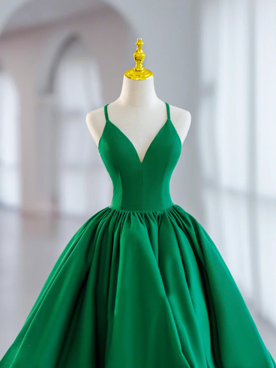 Green V-Neck Satin Short Prom Dress, A-Line Green Evening Dress nv1585