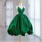 Green V-Neck Satin Short Prom Dress, A-Line Green Evening Dress nv1585