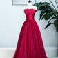 Burgundy Strapless Tulle Prom Dress, Burgundy Long Formal Dress nv1584
