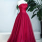 Burgundy Strapless Tulle Prom Dress, Burgundy Long Formal Dress nv1584