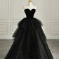 Black Strapless Tulle Formal Dress with Velvet, A-Line Sweetheart Neck Long Prom Dress nv1539