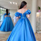 Blue Satin Long Prom Dress, A-Line Short Sleeve Evening Dress nv1583