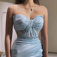 Blue Bodycon Sweetheart Draped Long Formal Prom Gown Evening Dress nv1758
