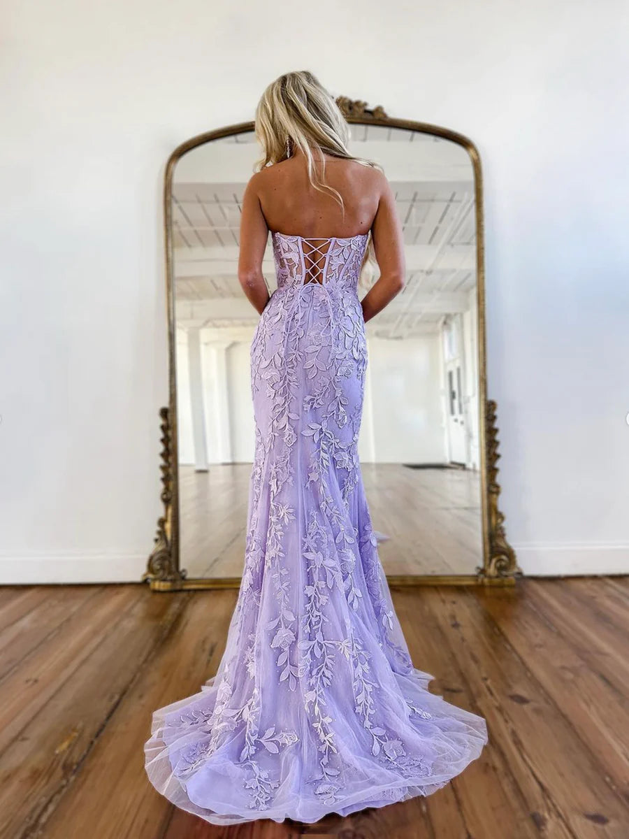 Robe de soirée longue sans manches à col en cœur style sirène, robe de soirée en dentelle nv1440