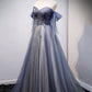 Blue Sweetheart Tulle with Lace Party Dress, Blue Long Formal Dress nv1433