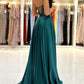 Simple Satin Long Prom Dress, A-Line Green Backless Evening Dress nv1441