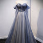 Blue Sweetheart Tulle with Lace Party Dress, Blue Long Formal Dress nv1433