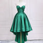 Green Satin High Low Party Dresses, Strapless Green Homecoming Dresses nv1638