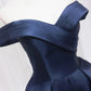 Blue V-neckline Satin Off Shoulder Party Dress, A-Line Blue Short Evening Prom Dress nv1637