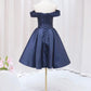 Blue V-neckline Satin Off Shoulder Party Dress, A-Line Blue Short Evening Prom Dress nv1637