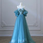 Fairy Blue Spaghetti Straps Corset Tulle Prom Dress, Detachable off Shoulder Party Dress nv1536