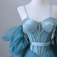 Fairy Blue Spaghetti Straps Corset Tulle Prom Dress, Detachable off Shoulder Party Dress nv1536