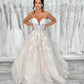 Champagne Tulle Lace Long Prom Dress, Elegant Strapless Formal Party Dress nv1436