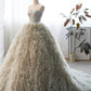 Gray Strapless Tulle Long Prom Dress Beautiful A-Line Sweetheart Neck Formal Evening Dress nv1549