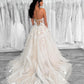 Champagne Tulle Lace Long Prom Dress, Elegant Strapless Formal Party Dress nv1436