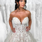 Champagne Tulle Lace Long Prom Dress, Elegant Strapless Formal Party Dress nv1436