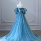 Fairy Blue Spaghetti Straps Corset Tulle Prom Dress, Detachable off Shoulder Party Dress nv1536