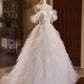 A-Line Tulle Layers Long Prom Dress, Ivory Spaghetti Strap Sweet 16 Dress Evening Dress nv1418