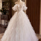 A-Line Tulle Layers Long Prom Dress, Ivory Spaghetti Strap Sweet 16 Dress Evening Dress nv1418